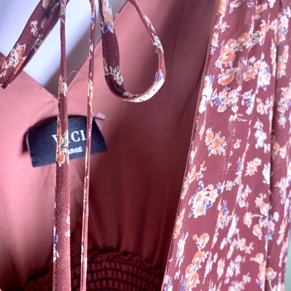 Victorian boho v-neck ruffled gypsy maxi brown burgundy floral western dress - Picture 5 of 14